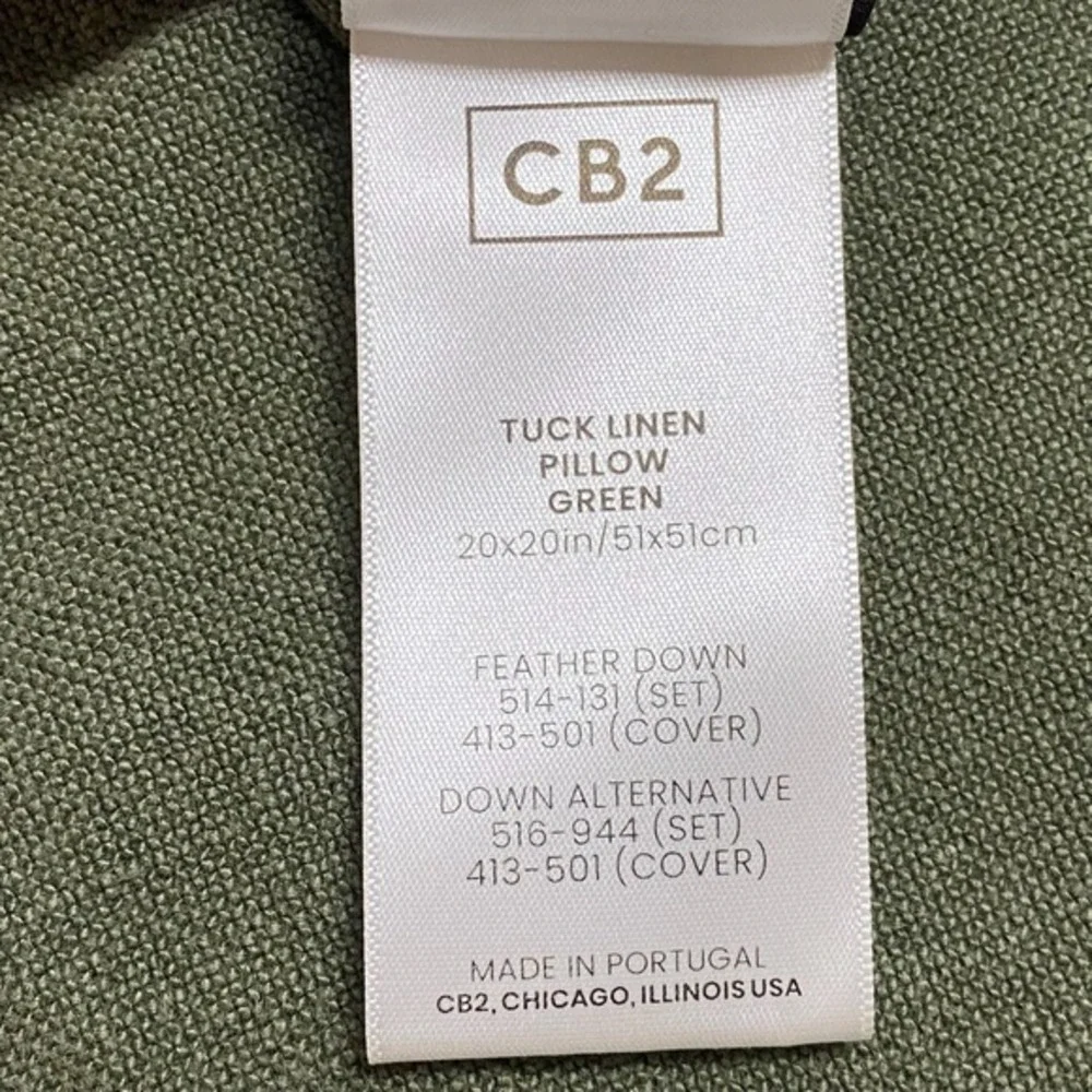 CB2‎ Pillow Sham European Flax Tuck Linen Green Single No Insert Zip Closure